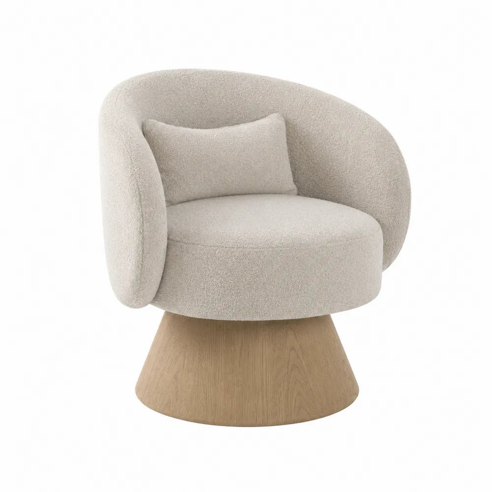 Silla Tapizada Beige con Base de Madera