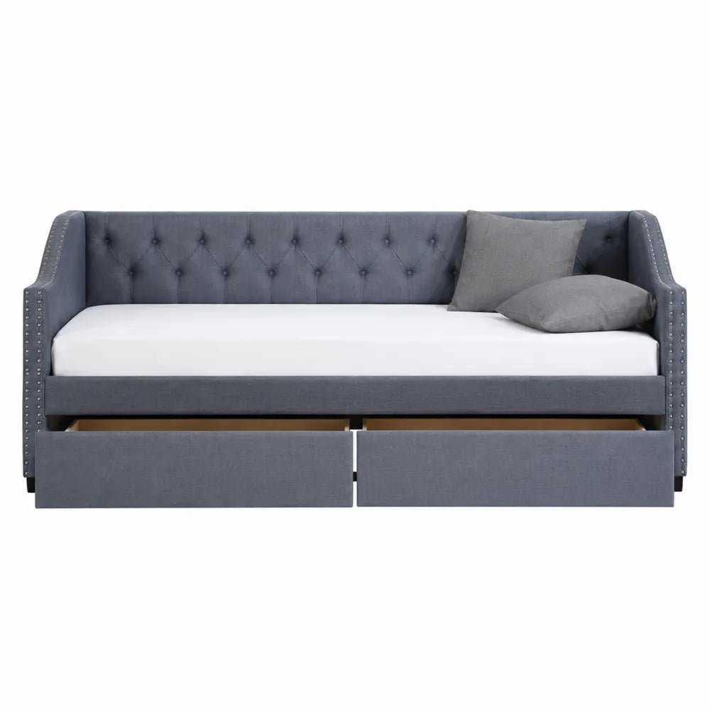 Cama nido de poliéster gris con cajones de almacenamiento