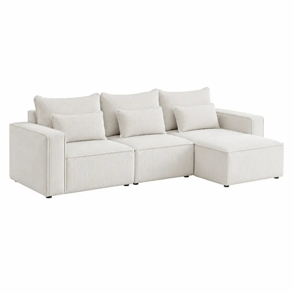 Sofá modular en L tela de pana beige con chaise longue 270 cm