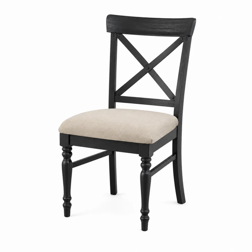 Silla de comedor de madera negra con asiento de poliéster beige
