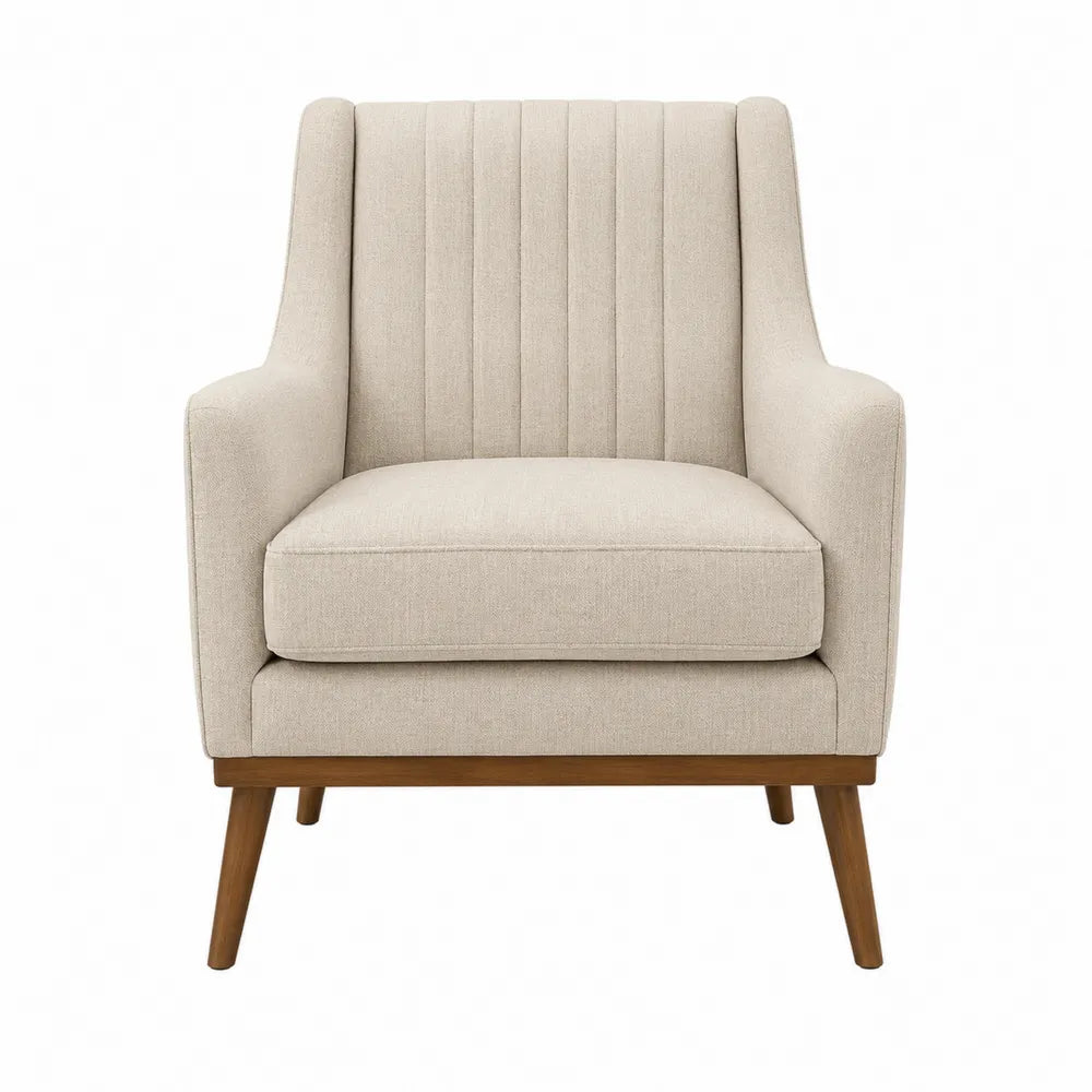 Silla de tela beige con patas de madera 85x70x85 cm