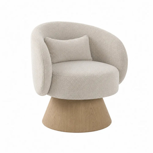 Silla Tapizada Beige con Base de Madera