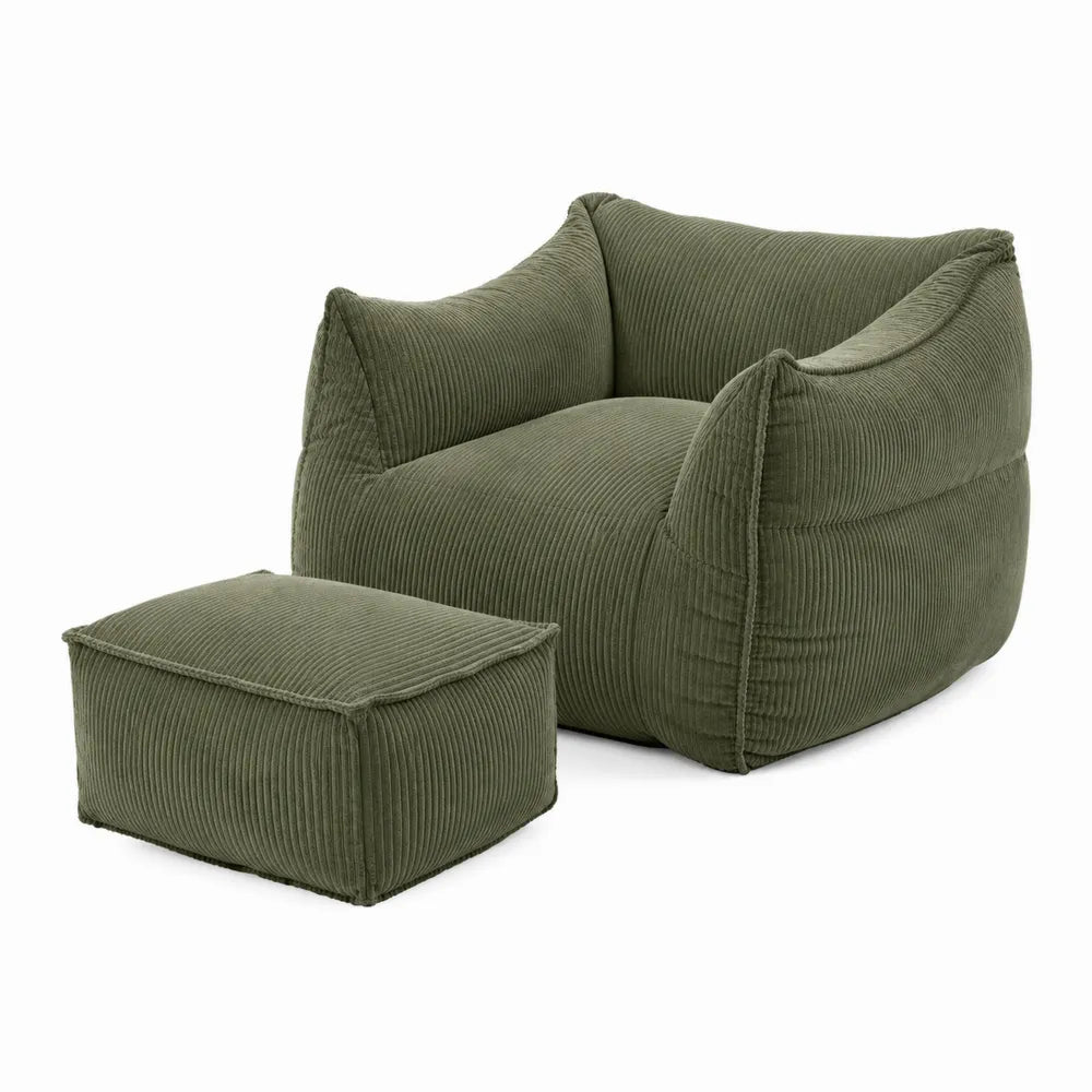 Sofá con Reposapiés de Pana Verde