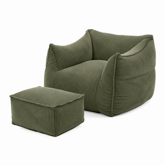 Sofá con Reposapiés de Pana Verde