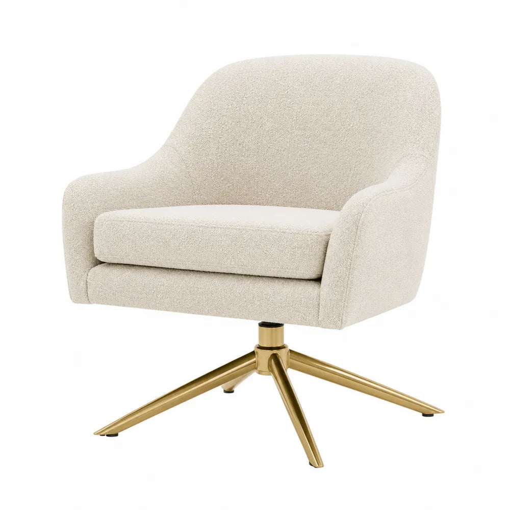 Silla de Bouclé Beige con Base de Metal Dorado