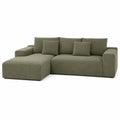 Sofá chaise longue en L verde, 3 plazas, tela poliéster, 250x160x85 cm