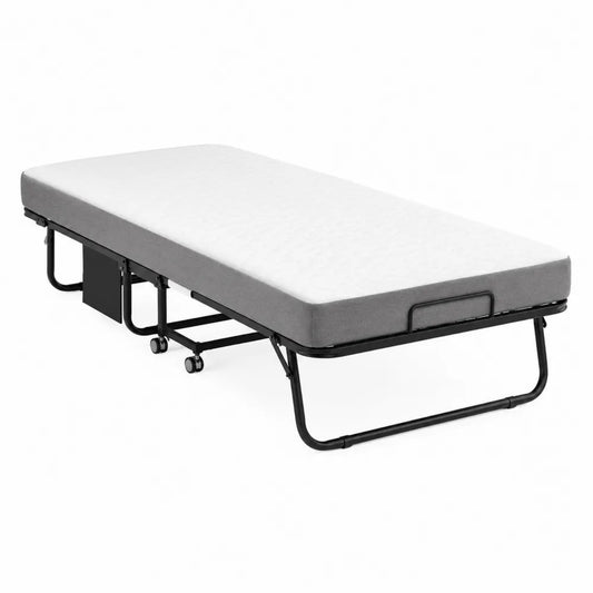 Cama plegable individual de metal con colchón de espuma gris 190x90 cm