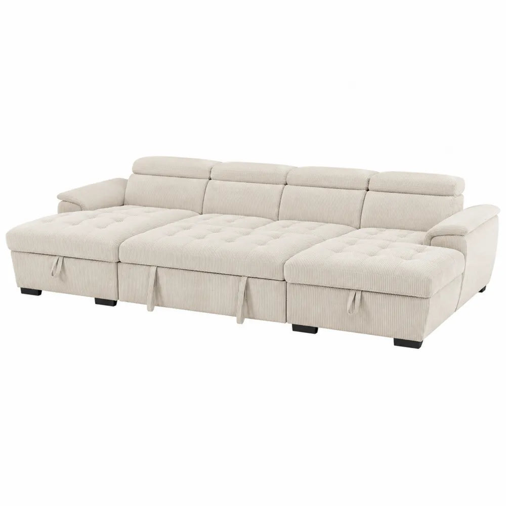 Sofá rinconero de chenilla beige con almacenamiento