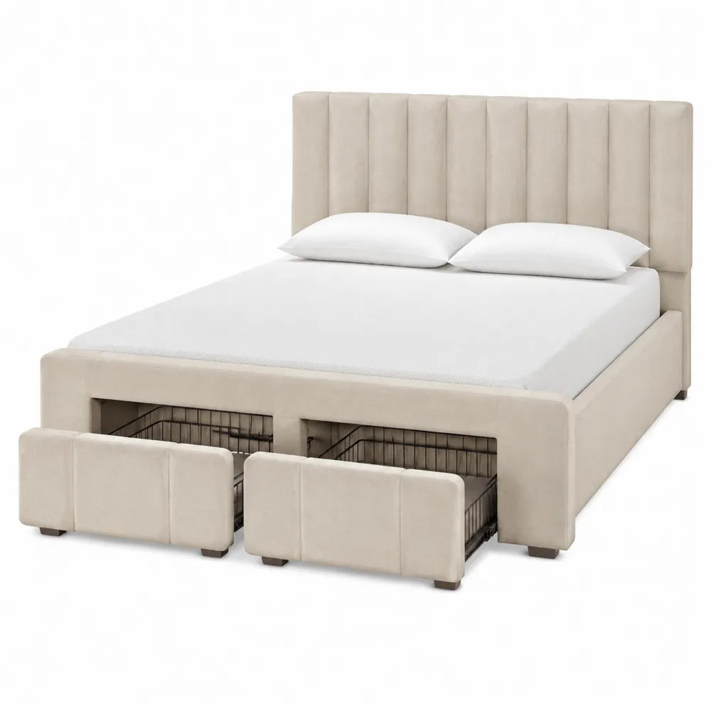 Cama de almacenaje en poliéster beige con cajones de 200x160 cm