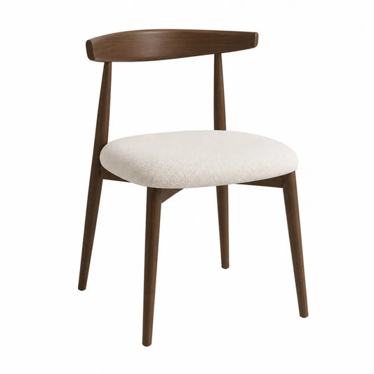 Silla de madera marrón con asiento de poliéster beige