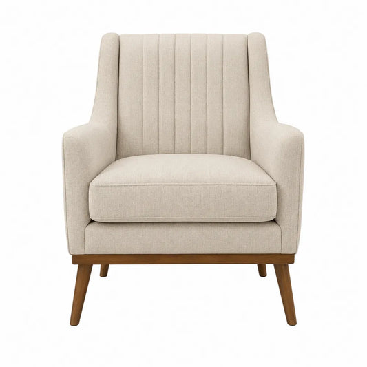 Silla de tela beige con patas de madera 85x70x85 cm