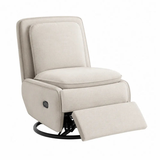 Sillón reclinable de poliéster beige con base metálica giratoria