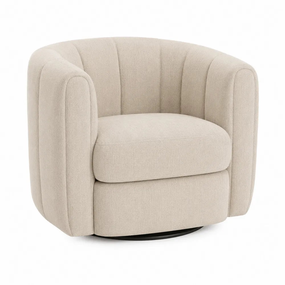 Sillón Giratorio de Tela de Poliéster Beige 75x75x70 cm