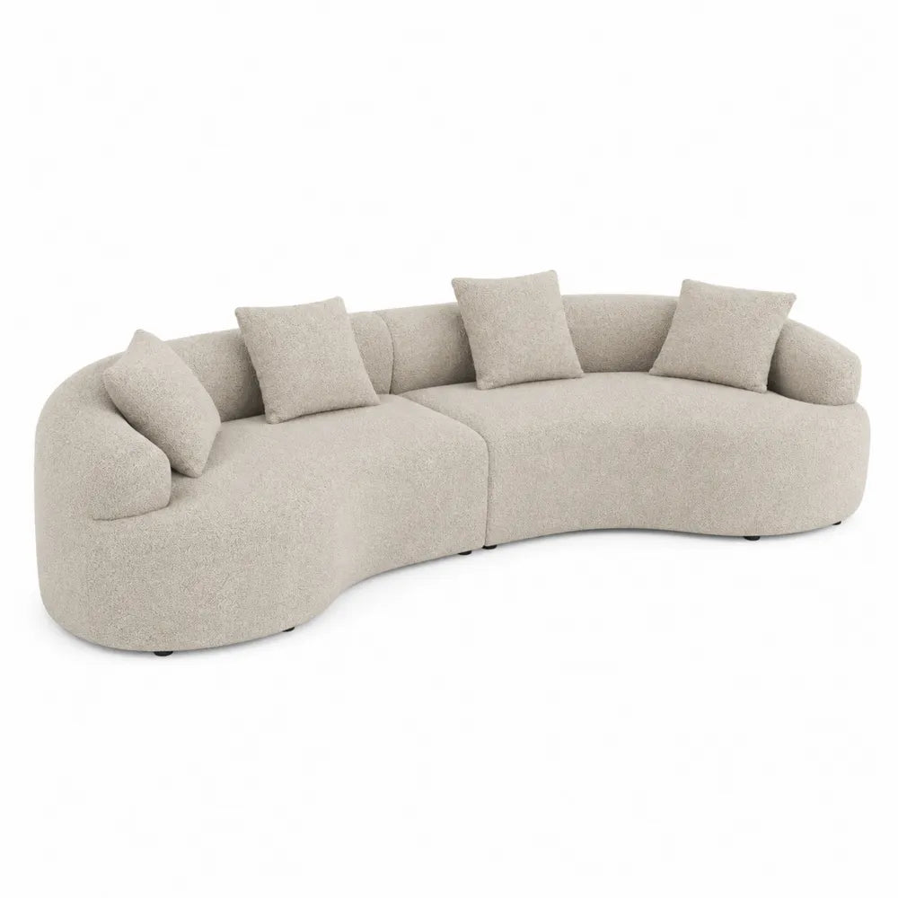 Sofá modular curvo de poliéster beige con cojines