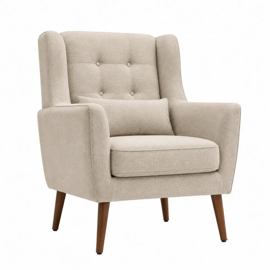 Sillón tapizado en poliéster beige con patas de madera 75x85x90 cm