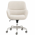 Silla de oficina giratoria beige de poliéster con base de acero inoxidable