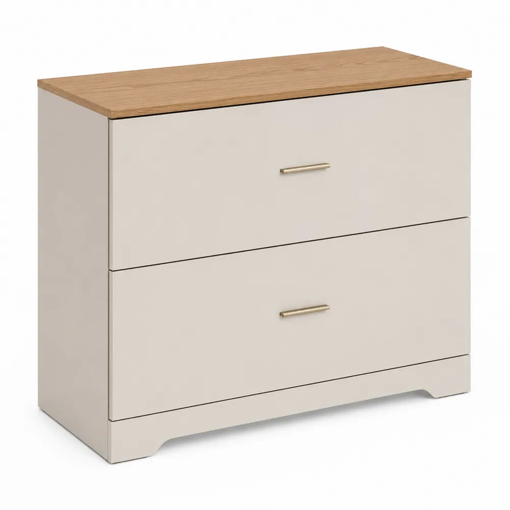 Archivador de madera con 2 cajones 80x40x75 cm blanco y roble