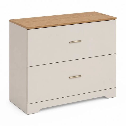 Archivador de madera con 2 cajones 80x40x75 cm blanco y roble