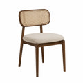 Silla de madera y ratán con asiento de algodón beige