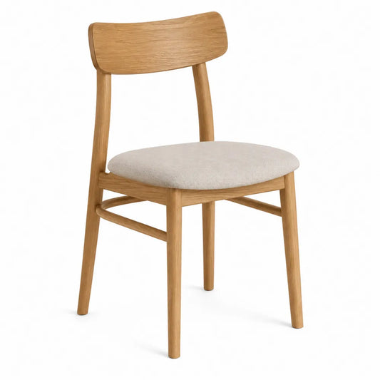Silla de madera maciza con asiento de tela beige