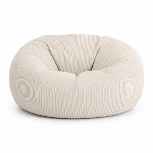 Silla Puff Redonda de Pana Beige 80 cm