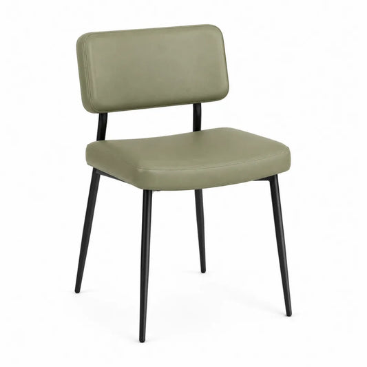 Silla tapizada en PU verde oliva con patas de acero