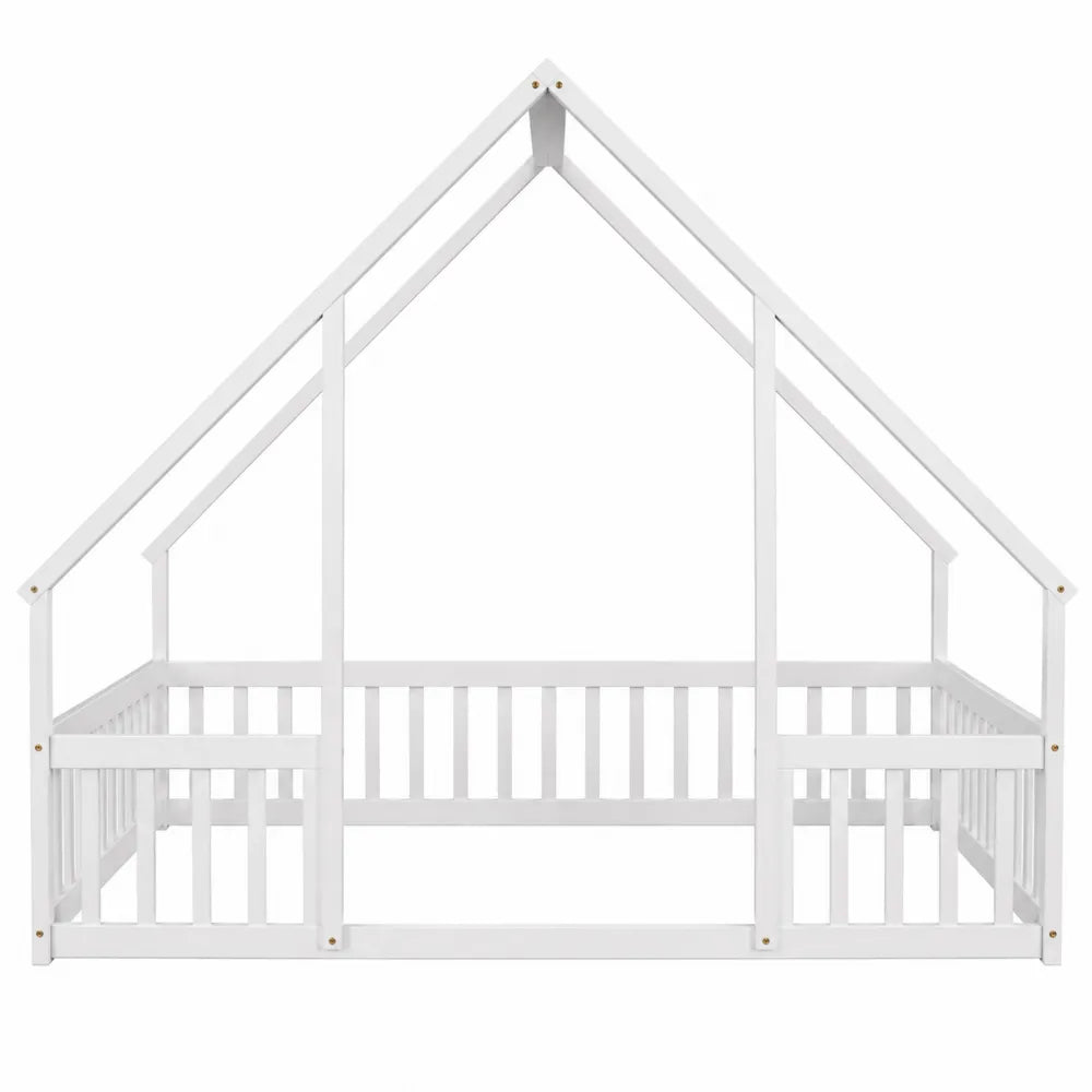 Cama infantil de madera maciza en forma de casa, color blanco