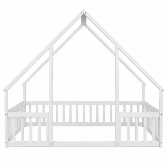 Cama infantil de madera maciza en forma de casa, color blanco